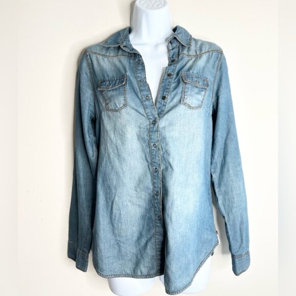 Free People One Teaspoon Denim Button Shirt Chambray Vintage Jean Western - Picture 3 of 12